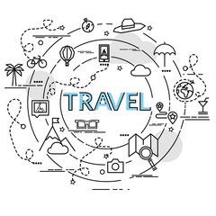 Flat colorful design concept for Travel. Infographic idea of making creative products..Template for website banner, flyer and poster.