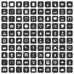 100 conference icons set in black color isolated vector illustration