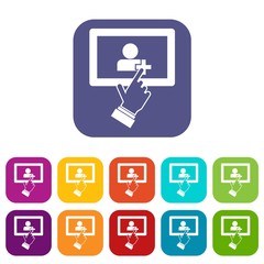 Touch screen tablet with click hand in simple style isolated on white background vector illustration