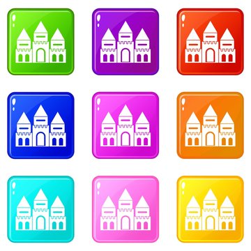Children house castle icons of 9 color set isolated vector illustration