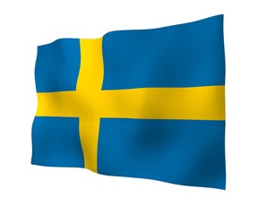The flag of Sweden. Official state symbol of the Kingdom of Sweden. A blue field with a yellow Scandinavian cross that extends to the edges of the flag. 3d illustration