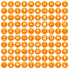 100 mill icons set in orange circle isolated on white vector illustration