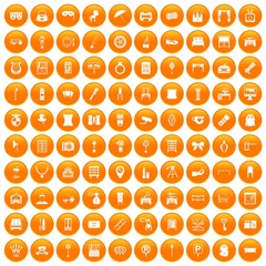 100 mirror icons set in orange circle isolated on white vector illustration