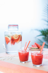 Healthy watermelon smoothies and fresh fruits.