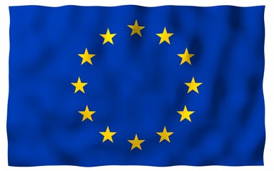 Slightly waving flag of the European Union isolated on white background, 3D rendering. Symbol of Europe. 3D illustration