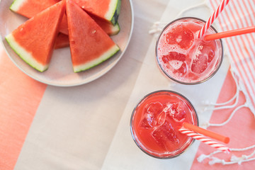 Healthy watermelon smoothies and fresh fruits.