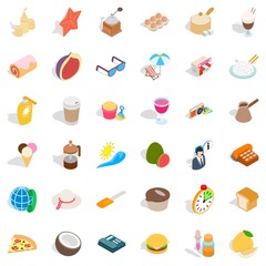 Beach relaxation icons set. Isometric style of 36 beach relaxation vector icons for web isolated on white background