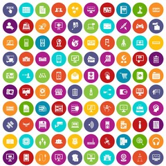 100 database icons set in different colors circle isolated vector illustration