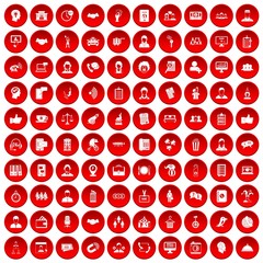 100 coherence icons set in red circle isolated on white vectr illustration