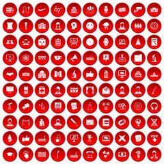 100 conference icons set in red circle isolated on white vectr illustration