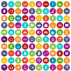 100 device icons set in different colors circle isolated vector illustration