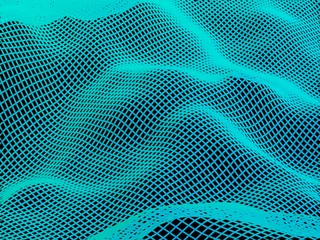 Zelfklevend Fotobehang Abstract landscape on a dark background. Cyberspace grid. Hi-tech network. 3d technology illustration © Plastic man