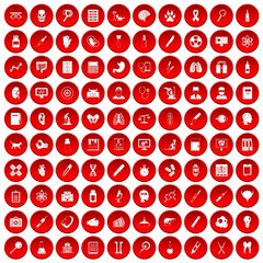 100 diagnostic icons set in red circle isolated on white vectr illustration