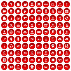 100 different professions icons set in red circle isolated on white vectr illustration