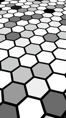 Black honeycomb with a gradient color. Perspective view on polygon look like honeycomb. Isometric geometry. 3D illustration