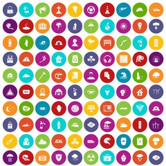 100 disaster icons set in different colors circle isolated vector illustration