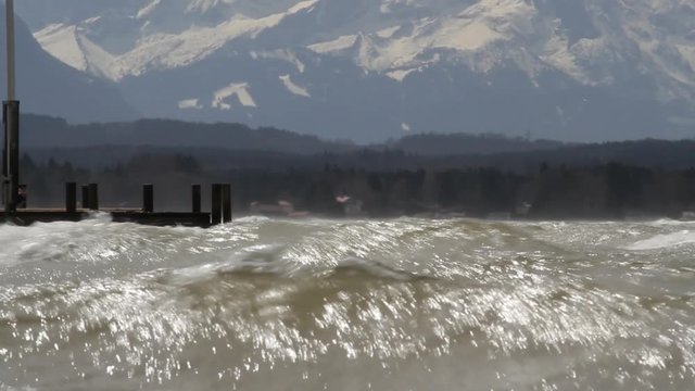 Severe storm over lake Starnberg near Munich in Bavaria, Germany