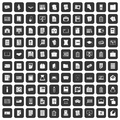 100 document icons set in black color isolated vector illustration