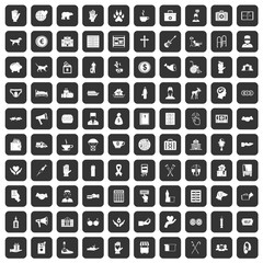 100 donation icons set in black color isolated vector illustration