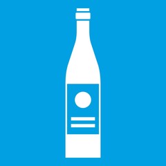 Wine bottle icon white isolated on blue background vector illustration