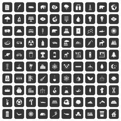 100 eco icons set in black color isolated vector illustration