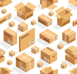 Fototapeta premium Isometric vector cardboard seamless pattern