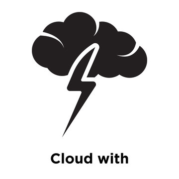 Cloud with thunderbolt icon vector sign and symbol isolated on white background, Cloud with thunderbolt logo concept