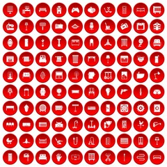 100 furnishing icons set in red circle isolated on white vectr illustration