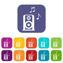 Portable music speacker icons set vector illustration in flat style in colors red, blue, green, and other