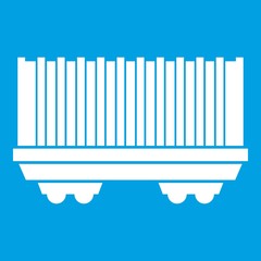 Cargo wagon icon white isolated on blue background vector illustration