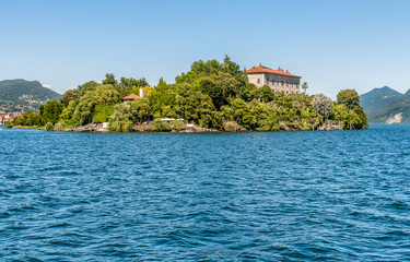 Landscape of lake Maggiore and island Madre, is one of the Borromean Islands in Piedmont of north Italy