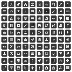 100 entertainment icons set in black color isolated vector illustration