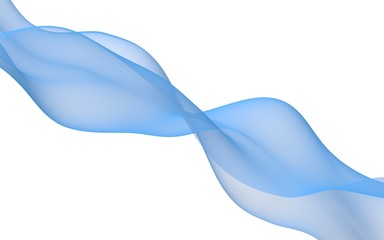 Abstract blue wave. Raster air background. Bright blue ribbon on white background. Blue scarf. Abstract blue smoke. 3D illustration