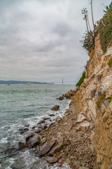 Fototapeta na wymiar Crumbling cliffside in California