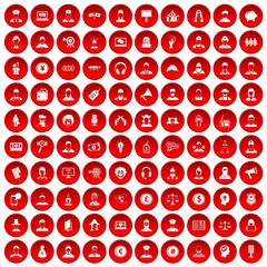 100 headhunter icons set in red circle isolated on white vectr illustration