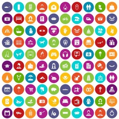 100 family icons set in different colors circle isolated vector illustration