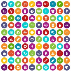 100 favorite food icons set in different colors circle isolated vector illustration