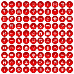100 holidays family icons set in red circle isolated on white vectr illustration