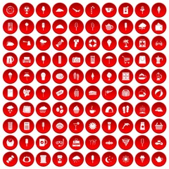 100 ice cream icons set in red circle isolated on white vectr illustration