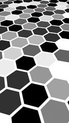 White honeycomb with a gradient color. Perspective view on polygon look like honeycomb. Extruded, bump cell. Isometric geometry. 3D illustration
