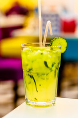 Cucumber lemonade in a glass.