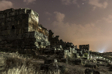 Night Shot of Hierapolis Ruines in Pamukkale. Ancient