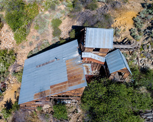 Adelmann mining shack aerial view on the summer with tin roof