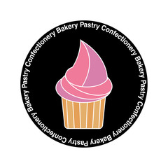 cupcake logo, sticker, banner for confectionery, pastry, bakery shop