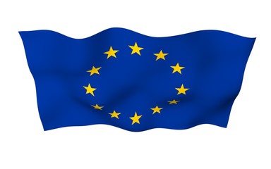 Slightly waving flag of the European Union isolated on white background, 3D rendering. Symbol of Europe. 3D illustration