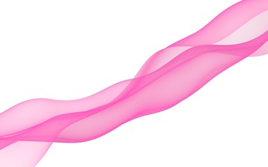 Abstract pink wave. Raster air background. Bright pink ribbon on white background. Pink scarf. Abstract smoke. 3D illustration