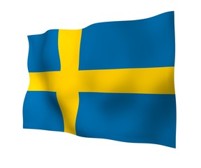 The flag of Sweden. Official state symbol of the Kingdom of Sweden. A blue field with a yellow Scandinavian cross that extends to the edges of the flag. 3d illustration