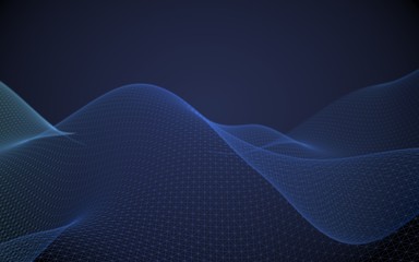 Abstract landscape on a blue background. Cyberspace grid. Hi-tech network. 3d technology illustration. 3D illustration