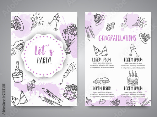 Birthday Party Doodle Posters Vector Template Banners For Cards