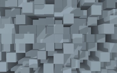 Abstract gray elegant cube geometric background. Chaotically advanced rectangular bars. 3D Rendering, 3D illustration